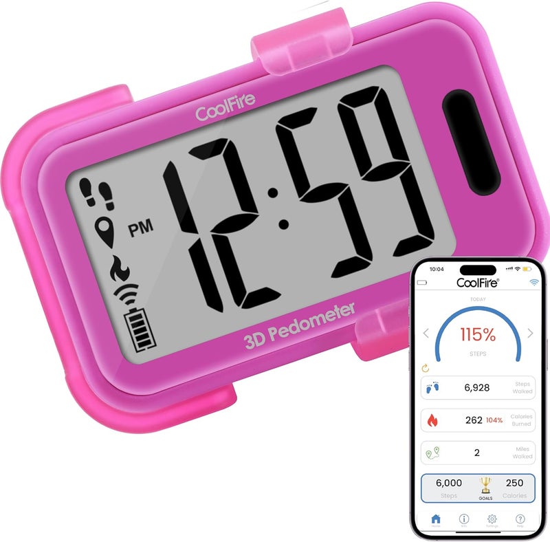 CoolFire - Pedometer, 2025 Indoor & Outdoor 3D Clip-On Pedometer, Accurate Step Counter for Walking Steps and Miles, Calories, Ankle Step Tracker for Fitness, Optional App - Image 1